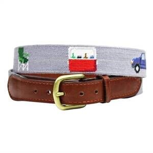 NEW SMATHERS & BRANSON men's tailgating needlepoint belt in grey